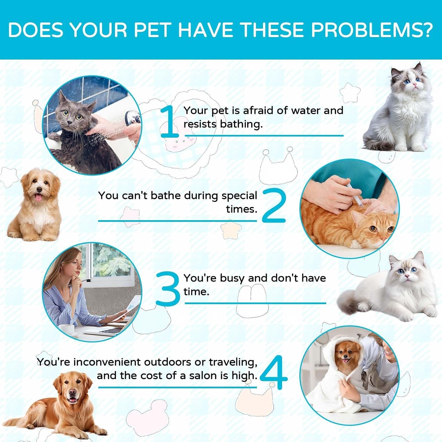 Pet Cleaning Gloves for Dogs & Cats Disposable Washing Mitt for Bath & Grooming Clean Paws Fur Face Ears Rear & Body Waterless Wash Free Gentle Cleaning Pet Glove Wipes for Daily Care & Traveling 6PCS