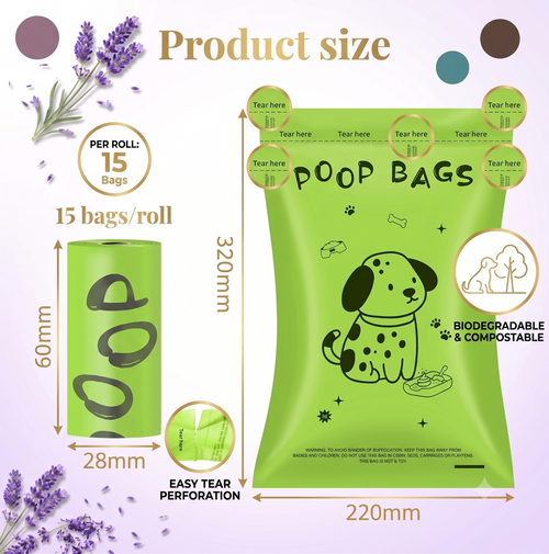 Lavender-Scented Biodegradable Poop Bags with Dispenser