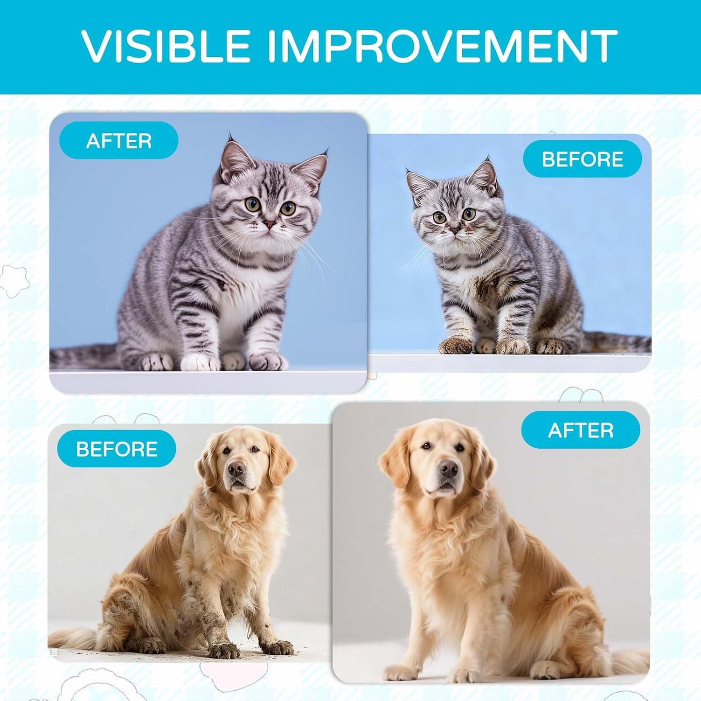 Pet Cleaning Gloves for Dogs & Cats Disposable Washing Mitt for Bath & Grooming Clean Paws Fur Face Ears Rear & Body Waterless Wash Free Gentle Cleaning Pet Glove Wipes for Daily Care & Traveling 6PCS